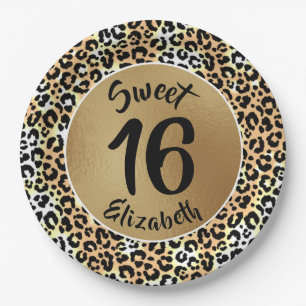 Chic Leopard Print Sweet 16 verjaardag Papieren Bordje