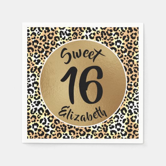 Chic Leopard Print Sweet 16 verjaardag Servet (Voorkant)