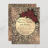 Chic Leopard Roos Fabulous 40th Birthday Briefkaart (Voorkant / Achterkant)