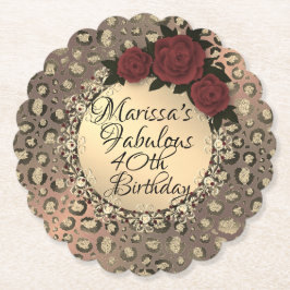 Chic Leopard Roos Fabulous 40th Birthday Kartonnen Onderzetters