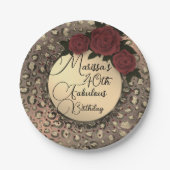 Chic Leopard Roos Fabulous 40th Birthday Paper Pla Papieren Bordje (Voorkant)