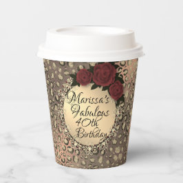 Chic Leopard Roos Fabulous 40th Birthday Papieren Bekers