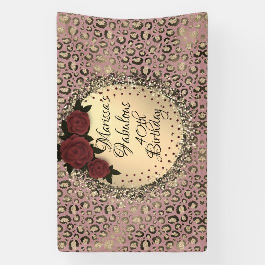 Chic Leopard Roos Fabulous 40th Birthday Spandoek (Verticaal)