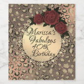 Chic Leopard Roos Fabulous 40th Birthday Wijn Etiket (Enkel label)