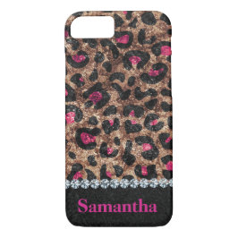 Chic leopard roze dierdiamant gepersonaliseerd Case-Mate iPhone case