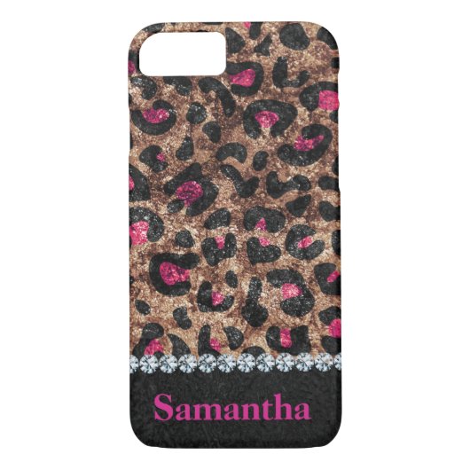 Chic leopard roze dierdiamant gepersonaliseerd Case-Mate iPhone case (Achterkant)