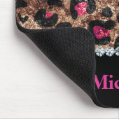 Chic leopard roze dierdiamant gepersonaliseerd muismat (Hoek)