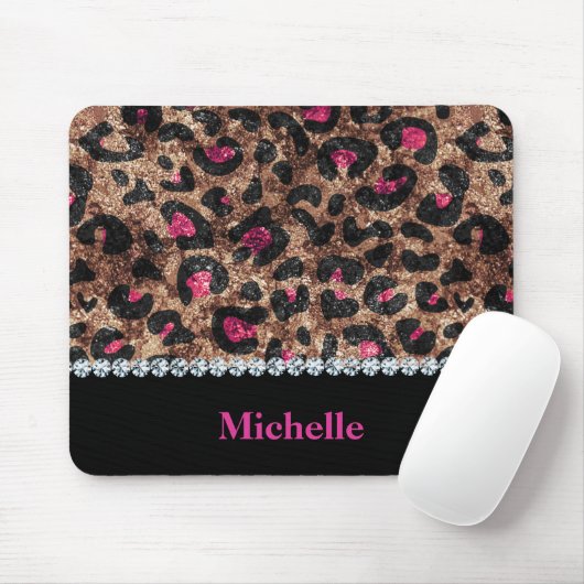 Chic leopard roze dierdiamant gepersonaliseerd muismat (Met muis)