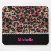 Chic leopard roze dierdiamant gepersonaliseerd muismat (Voorkant)