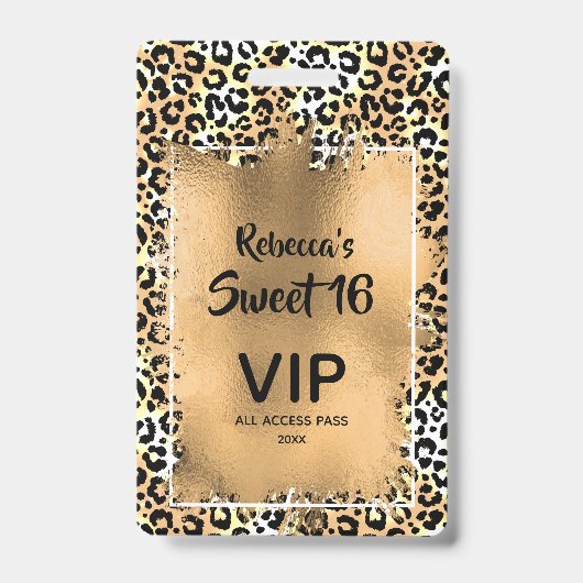 Chic Leopard Sweet 16e verjaardag uitnodigen VIP P Badge (Voorzijde)