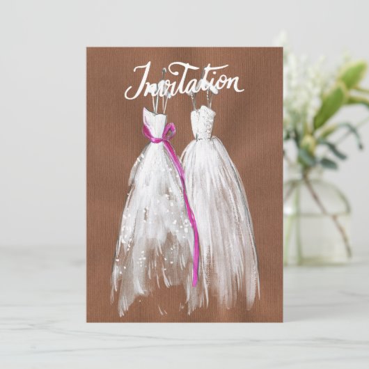 Chic Lesbische Gay Wedding Uitnodiging Twee Bruide (Staand voorkant)