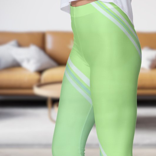 Chic Licht Blauwgroen onder Bord Green Banded Prin Leggings