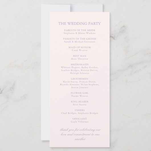 Chic licht Paarse elegante grens bruiloft programm (Achterkant)