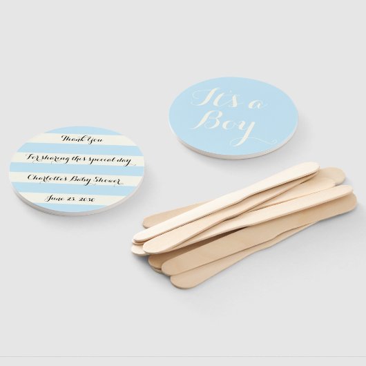 Chic lichtblauw ivoor stripescript Baby shower Handwaaier (Niet-gemonteerd)