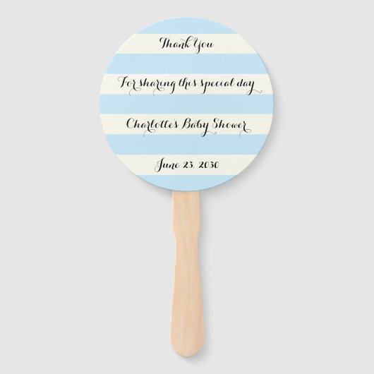 Chic lichtblauw ivoor stripescript Baby shower Handwaaier (Voorkant)