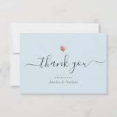 Chic Lichtblauw Modern Schrift Roze Gouden Hart Bedankkaart (Voorkant)