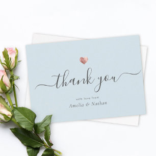 Chic Lichtblauw Modern Schrift Roze Gouden Hart Bedankkaart