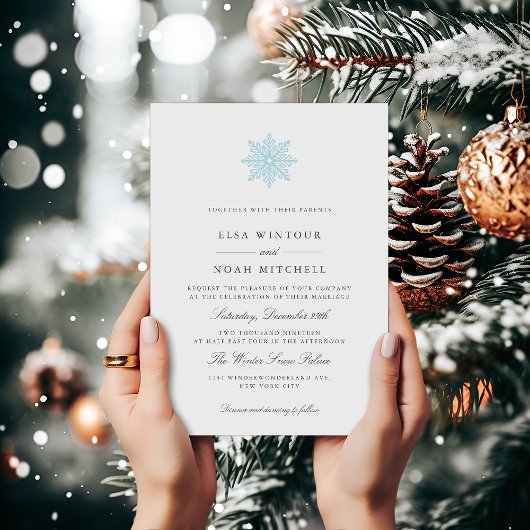 Chic Lichtblauwe Sneeuwvlok Winter Formal Wedding Kaart