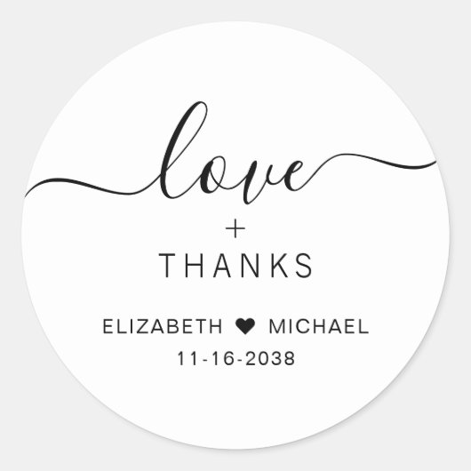 Chic liefde en Bedankt bruiloft dank u Ronde Sticker (Voorkant)