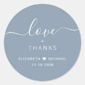 Chic liefde en Bedankt Dusty Blue bruiloft Dank u Ronde Sticker (Voorkant)