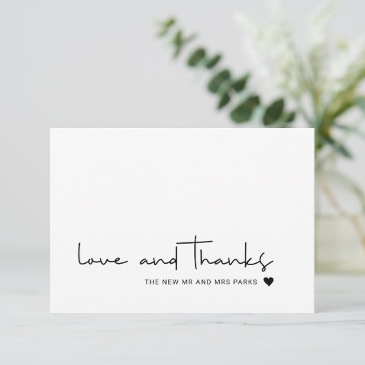 Chic Liefde en Dank Casual Script Bedankkaart (Staand voorkant)
