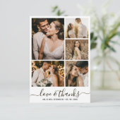 Chic Liefde en Dank Script Foto Collage Trouwen Bedankkaart (Staand voorkant)