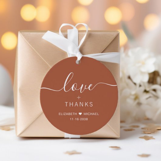 Chic Liefde En Dank Terracotta Bruiloft Bedankjes Labels