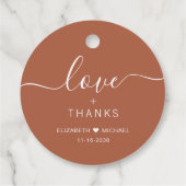 Chic Liefde En Dank Terracotta Bruiloft Bedankjes Labels (Achterkant)