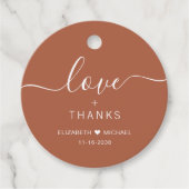 Chic Liefde En Dank Terracotta Bruiloft Bedankjes Labels (Voorkant)