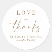 Chic Liefde En Dankbaarheid Gouden Script Bruiloft Ronde Sticker (Voorkant)