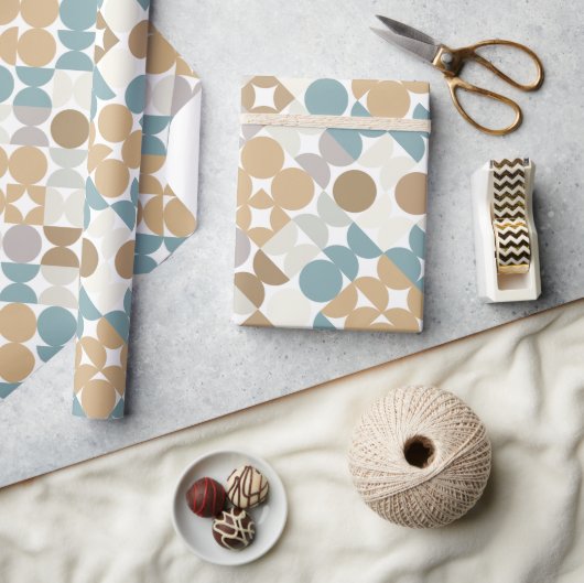 Chic Light Blauwgroen Taupe Beige Circles Patroon Cadeaupapier (Crafts)