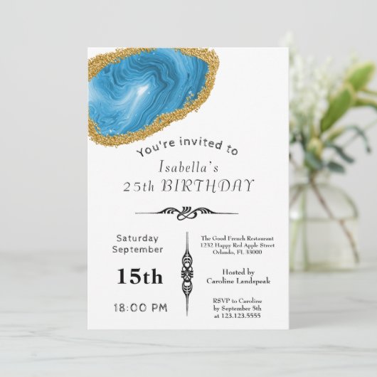 Chic Light Blue Agate Gold Gilded for Birthday Kaart (Staand voorkant)