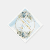Chic Light Blue Floral Gold Glitter 15th Birthday Servet (Hoek)
