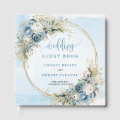 Chic Light Blue Floral Gold Glitter Boho Wedding Gastenboek (Voorkant)