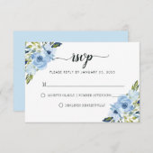 Chic Light Blue Floral Waterverf Spring Wedding RSVP Kaartje (Voorkant / Achterkant)