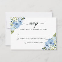 Chic Light Blue Floral Waterverf Spring Wedding