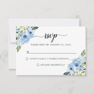 Chic Light Blue Floral Waterverf Spring Wedding RSVP Kaartje