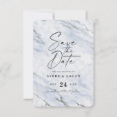 Chic Light Blue Marble met Silver Glitter Save The Date (Voorkant)