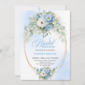 Chic Light Blue Peonies Eucalyptus Bridal Shower  Kaart (Voorkant)