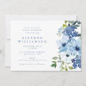 Chic Light Blue Waterverf Floral Cute Baby shower Kaart (Voorkant)