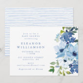 Chic Light Blue Waterverf Floral Cute Baby shower Kaart (Voorkant / Achterkant)