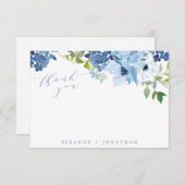Chic Light Blue Waterverf Floral Script Custom Bedankkaart (Voorkant / Achterkant)