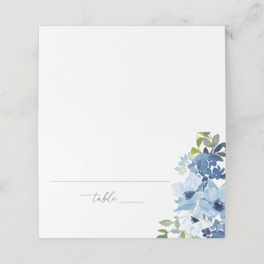 Chic Light Blue Waterverf Floral Wedding Lined Plaatskaartje (Buitenkant ongevouwen)