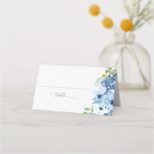 Chic Light Blue Waterverf Floral Wedding Lined Plaatskaartje (Voorkant)