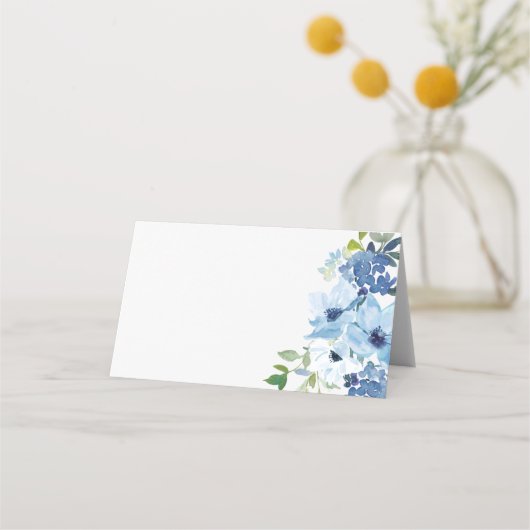 Chic Light Blue Waterverf Floral Wedding Plaatskaartje (Voorkant)