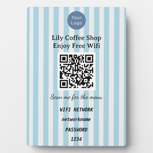 Chic Light Blue & White Stripes QR Code Wifi Fotoplaat (voorkant)