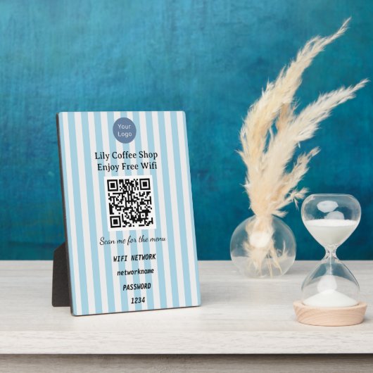 Chic Light Blue & White Stripes QR Code Wifi Fotoplaat (Zijkant)