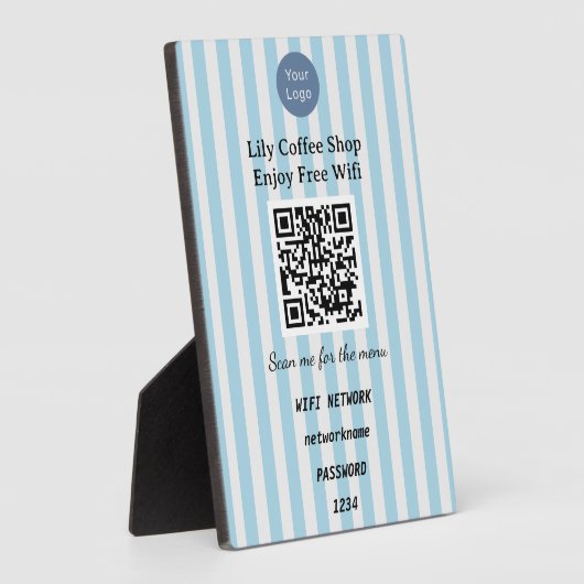 Chic Light Blue & White Stripes QR Code Wifi Fotoplaat (Zijkant)