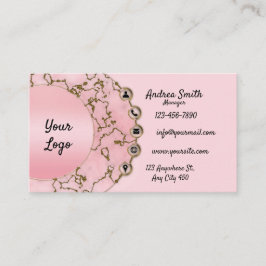 Chic Light Blush Pink Marble Gold Glitter Script Visitekaartje