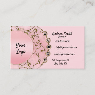 Chic Light Blush Pink Marble Gold Glitter Script Visitekaartje